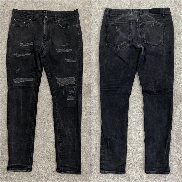 Represent Repaired Denim Jeans Mens Sz 34 x 30 Black Destroyed Streetwear Italy - Picture 1 of 10